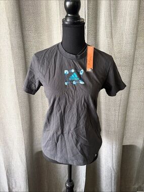 adidas gray Tee with Teal Floral Logo